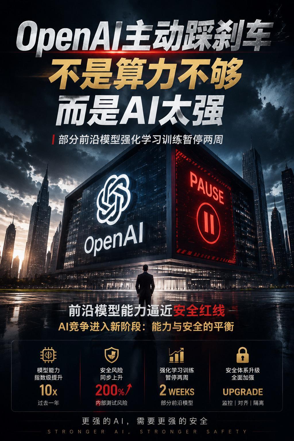 OpenAI 主动踩刹车：前沿模型能力逼近安全红线，部分强化学习训练暂停

这次