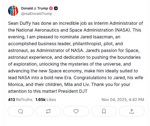 特朗普与马斯克握手言和，双方达成交易。1、特朗普同意马斯克指定的肖恩达菲出任NA