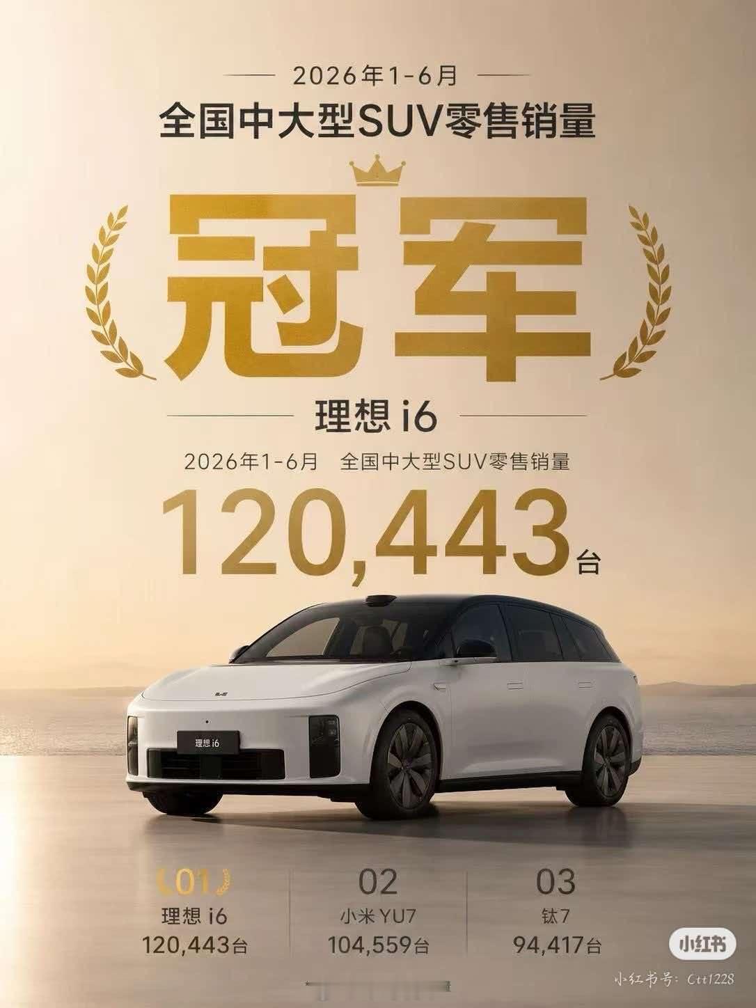 理想i6，上半年销量拿到了第一，小米YU7紧随其后 