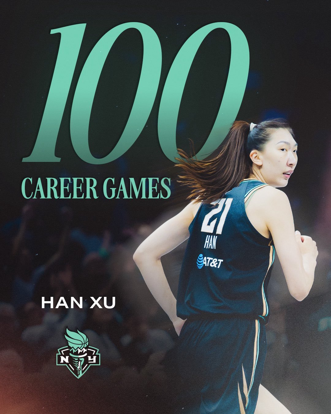 👏自由人官方祝贺韩旭达成WNBA生涯100场韩旭 ​​​