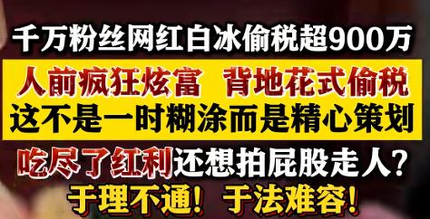 [浮云]4000万粉网红白冰偷税超900万，晒豪车吃和牛，背地账本却全是空壳公司