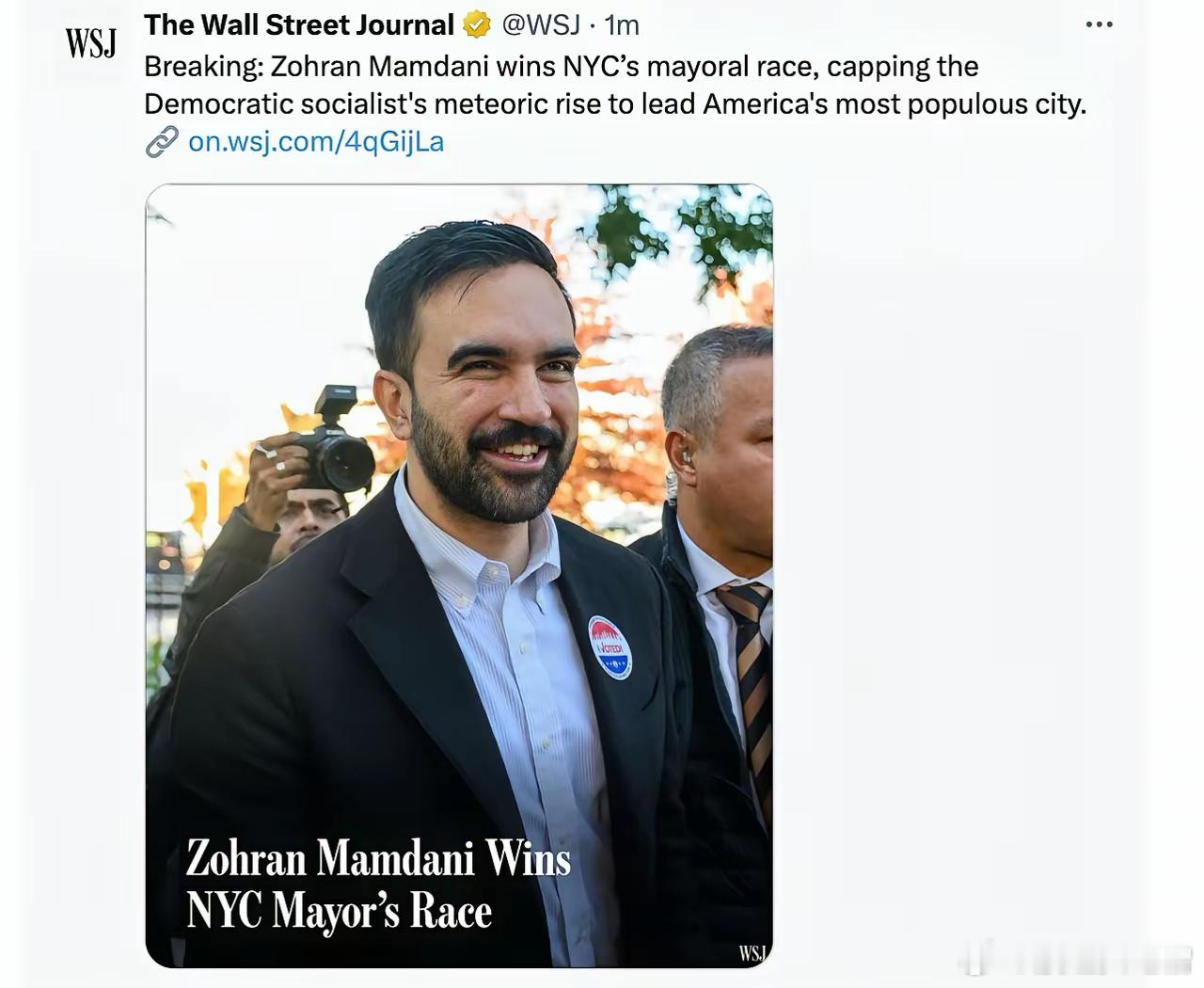 34岁马姆达尼也成为纽约市历史上首位90后市长、首位穆斯林市长和首位印度裔市长。