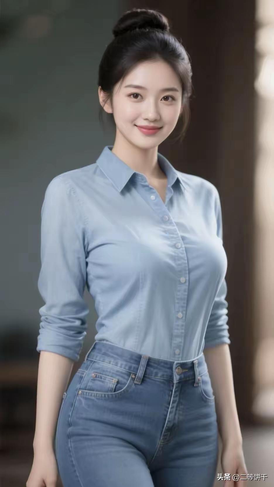 元气满满的蓝衬衫，轻松搭配牛仔裤，元气少女穿搭指南！💙👗👖