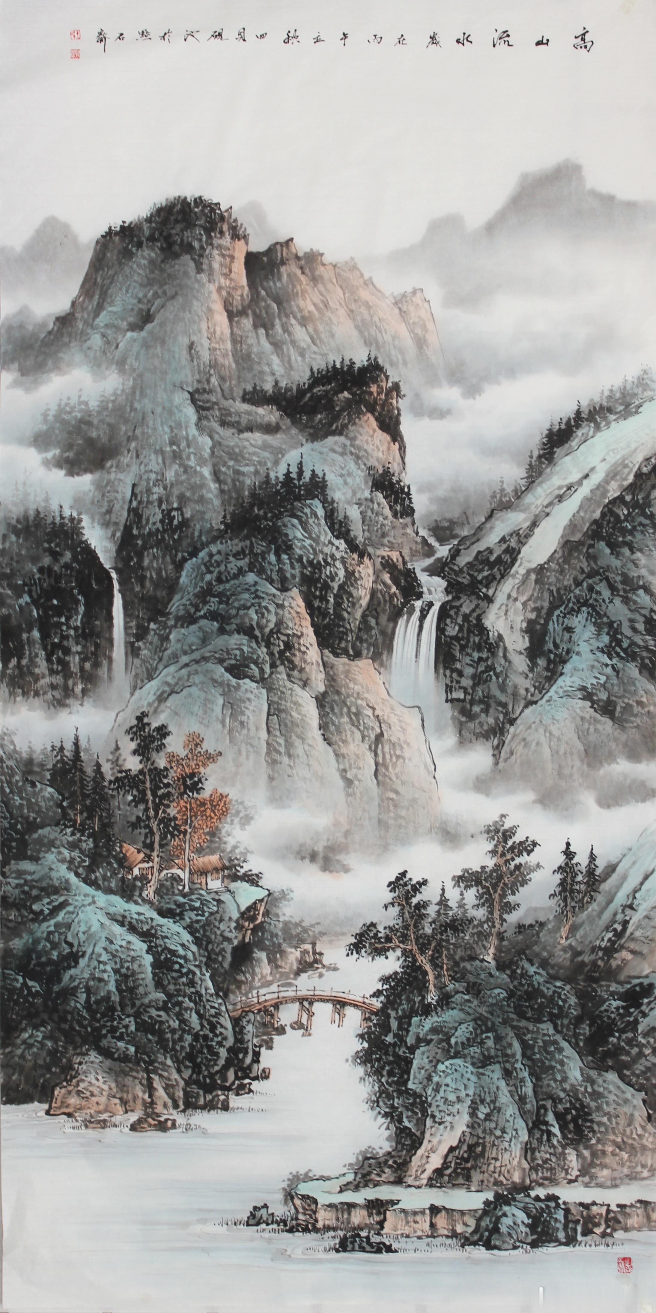新作【高山流水】138cmX68cm国画[超话]书画界[超话]山水[超话]绘画[
