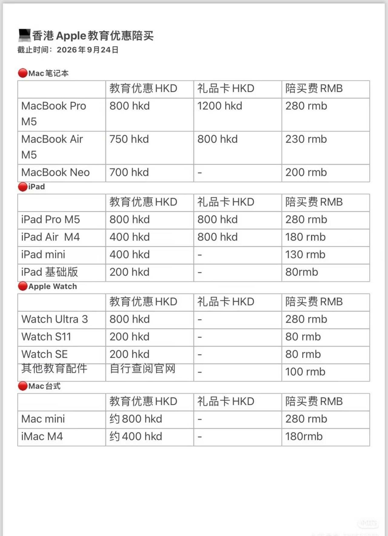 香港🇭🇰教育优惠陪买
8月25日-9月24日可约，unidays已验证
收5