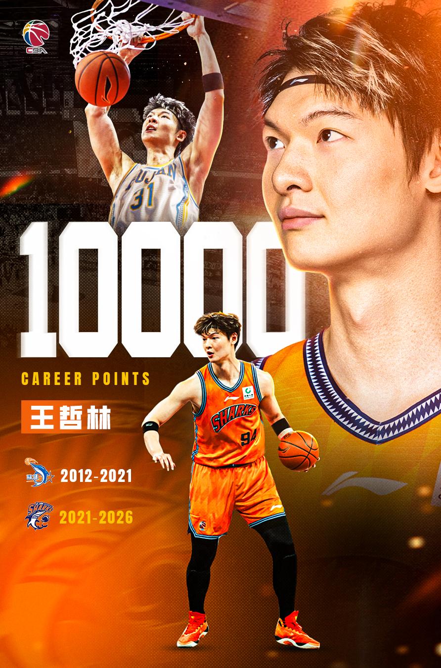 上海久事球员王哲林在今晚主场对阵广州朗肽海本的比赛中，全场得到25分，在他职业生