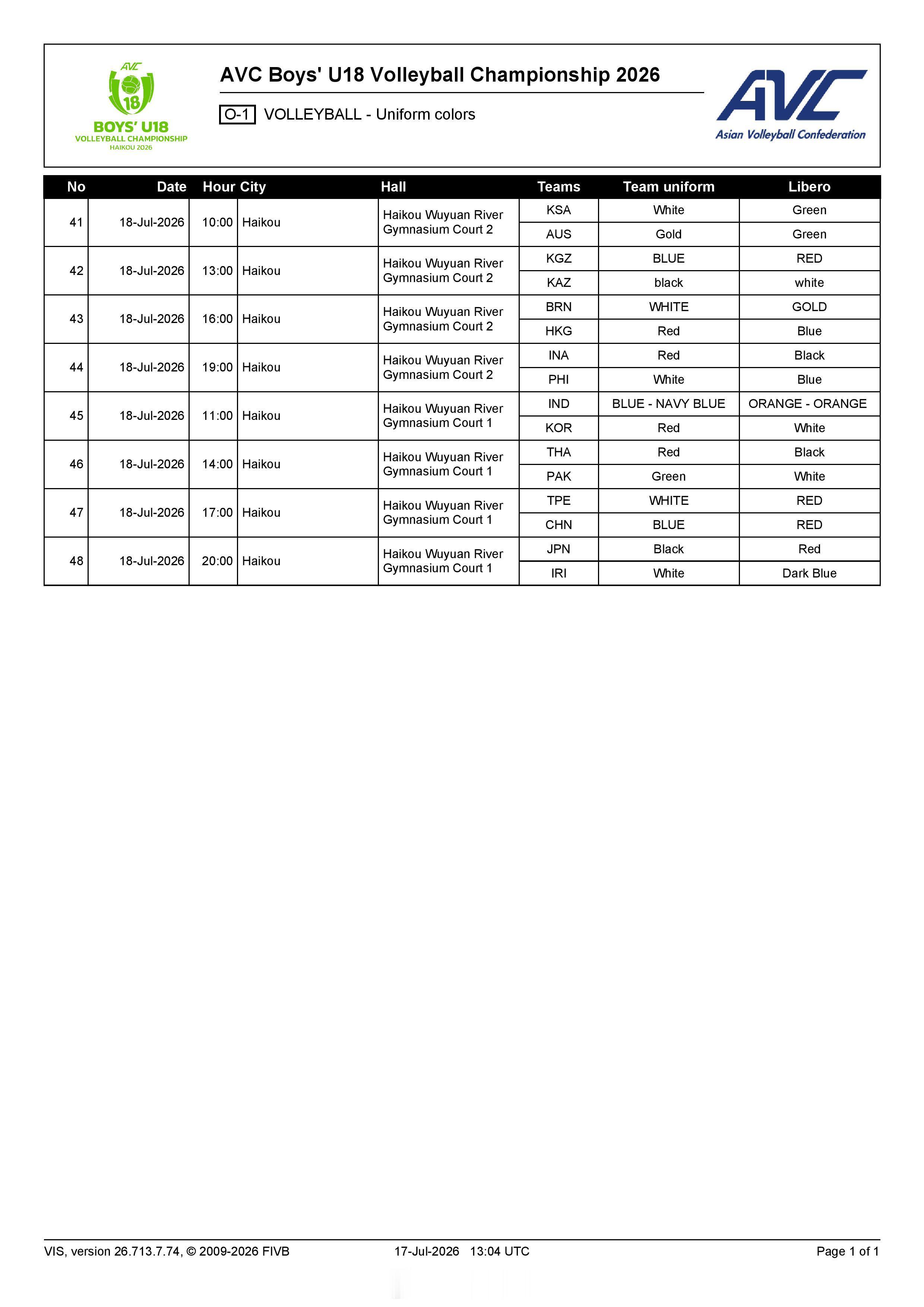 2026U18男排亚锦赛 赛事官方公报第6号。 