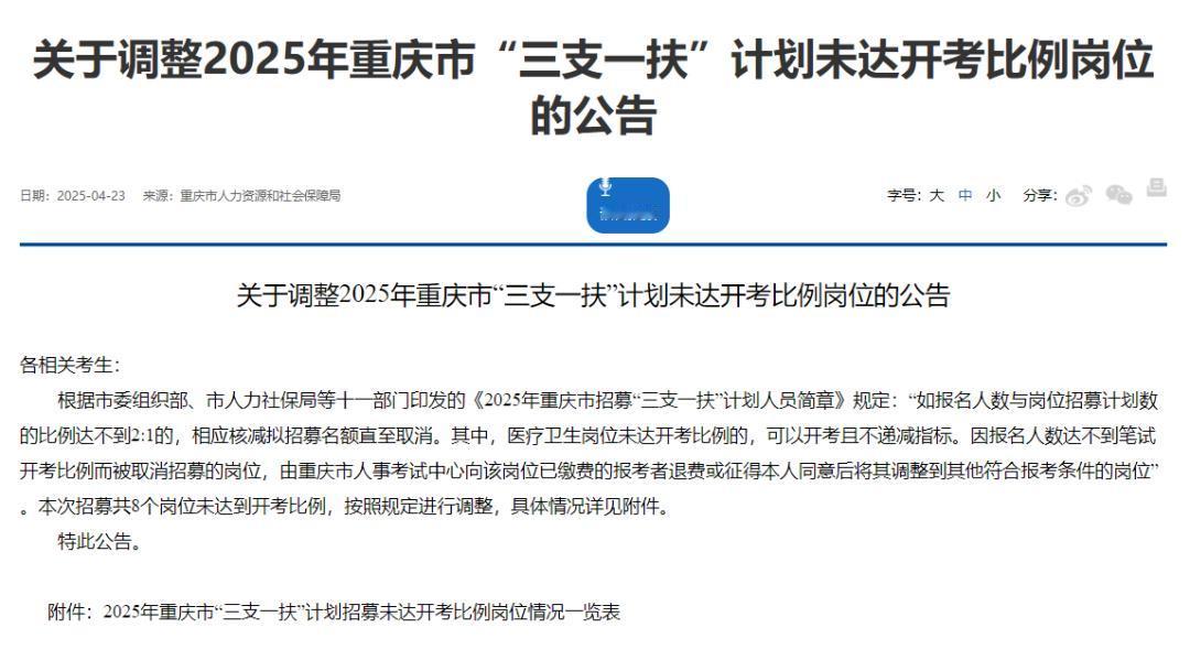 各相关考生：
根据市委组织部、市人力社保局等十一部门印发的《2025年重庆市招募