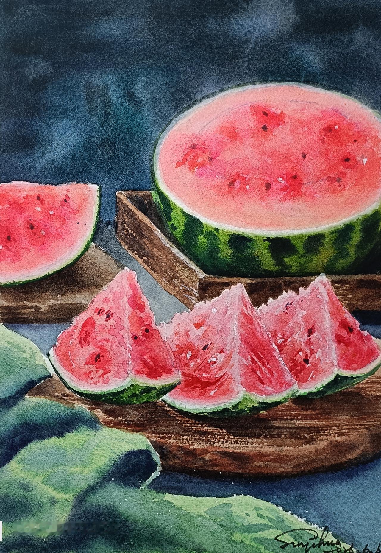 漂流本，给大家画个西瓜清凉一下吧，喜欢吗？怡华手绘 绘画漂流本 黄家班漂流本 每