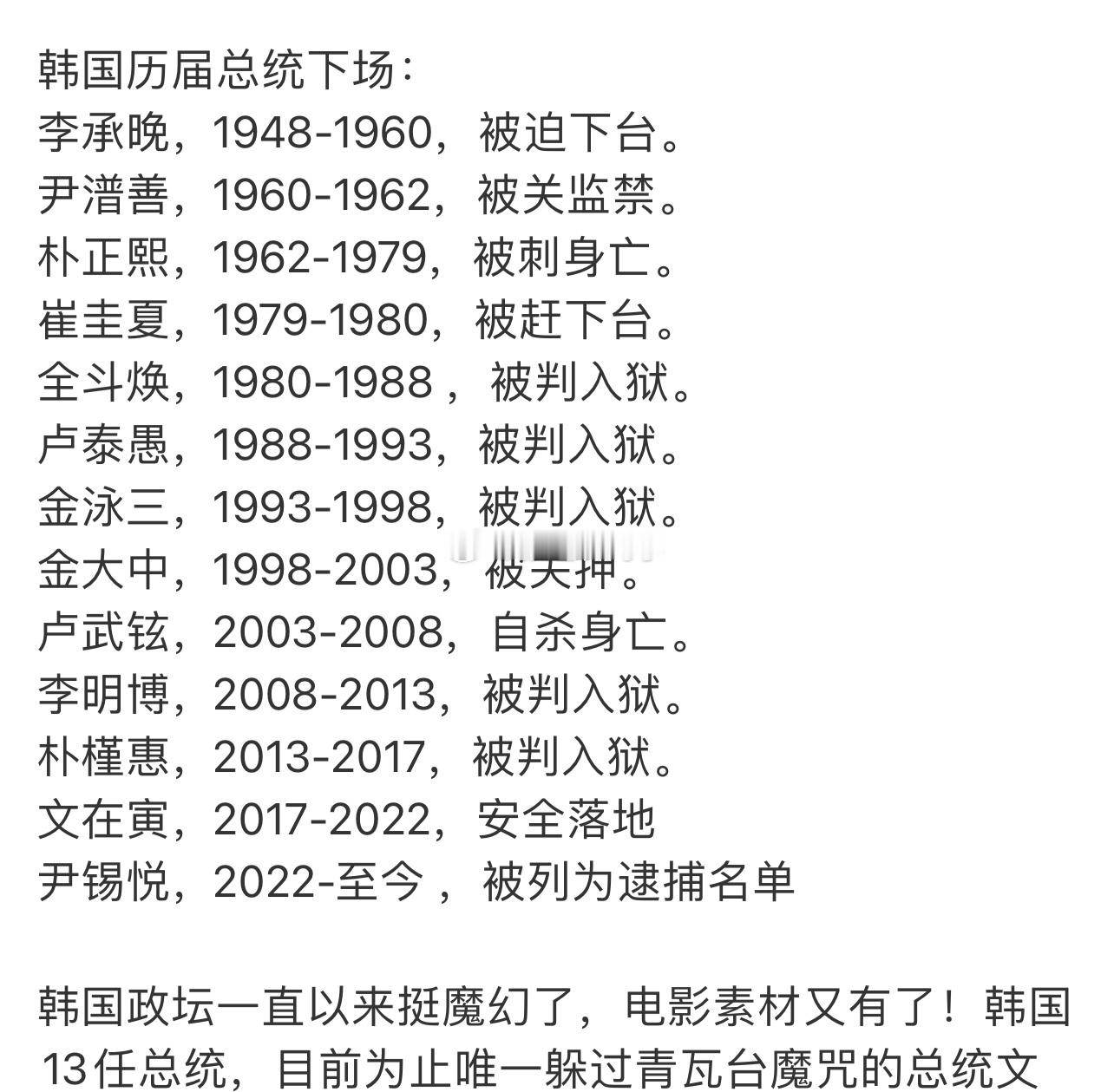 韩国紧急向中美日通报 韩国国会通过总统弹劾案，尹锡悦职务立即停止！青瓦台魔咒过于