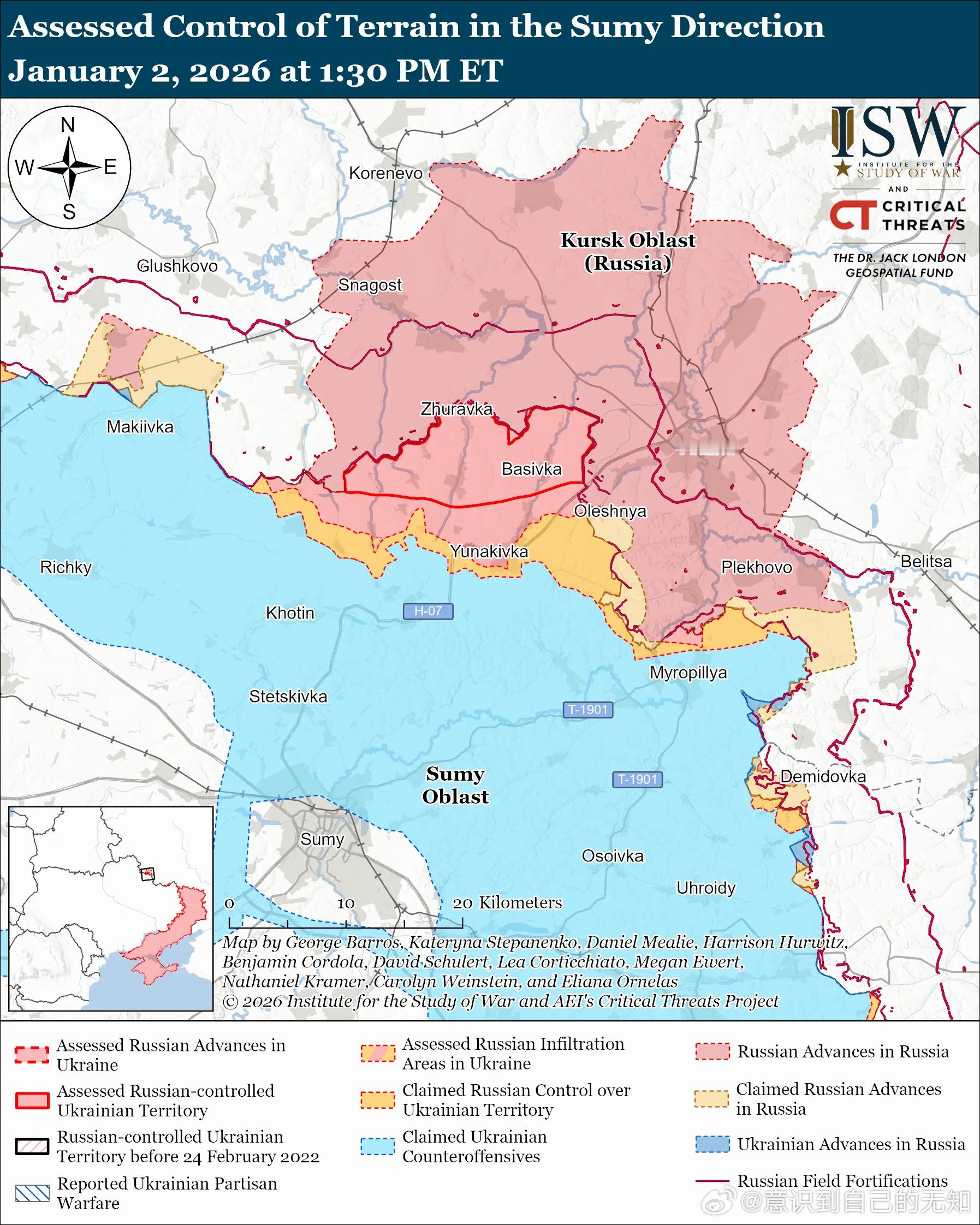 北方轴心俄罗斯的目标：在乌克兰北部沿国际边界建立可防御的缓冲区。1月1日和2日俄