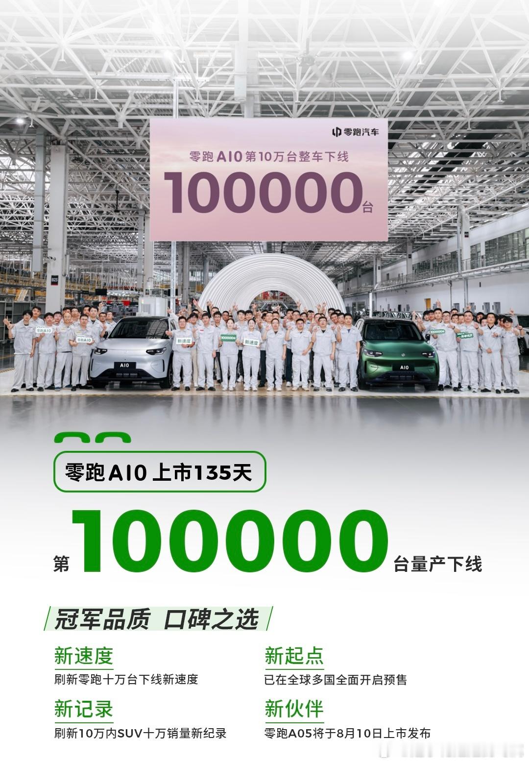 零跑A10第10万台下线了～这速度也是快快滴正如网友们所说，我喜欢零跑A10，因