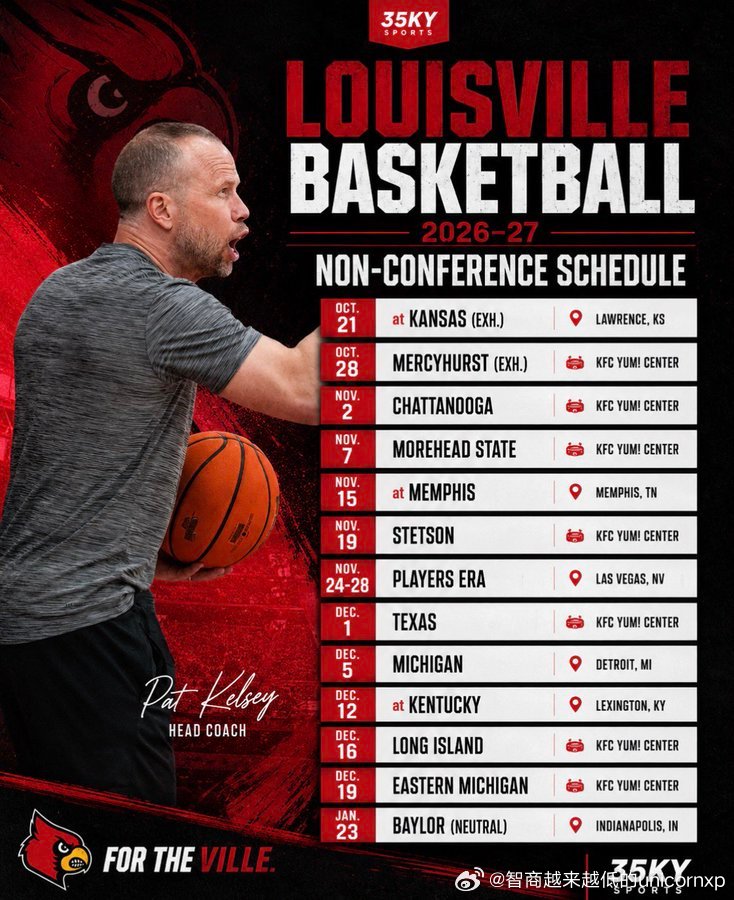 路易斯维尔大学男篮新赛季区外赛赛程NCAA[超话]张博源 ​​​