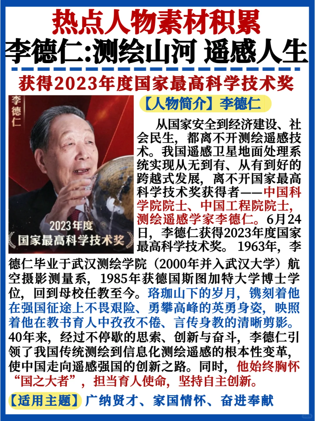热点人物❗李德仁薛其坤国家最高科学技术奖
