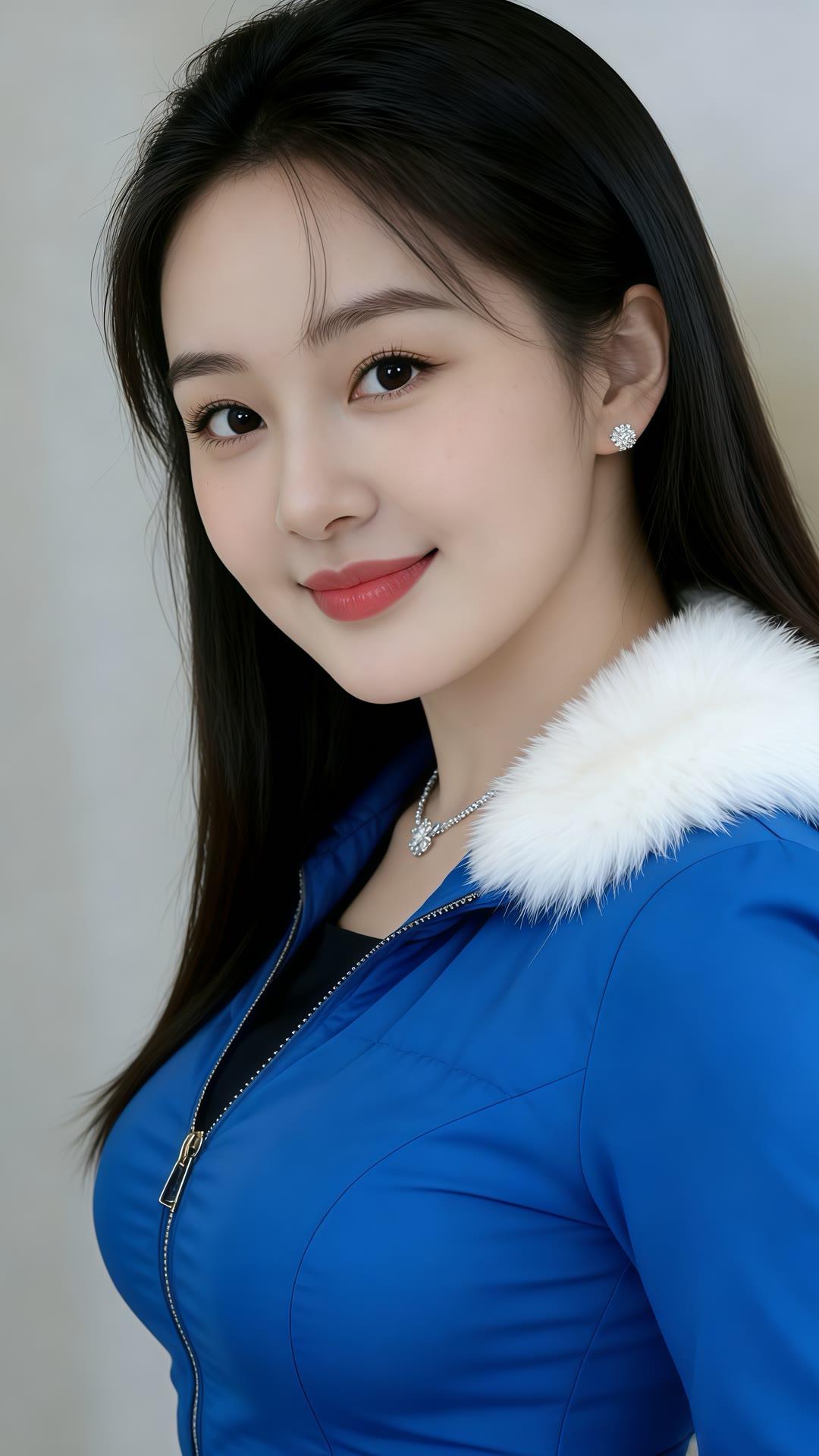 冬日穿搭指南：蓝色羽绒服+珍珠耳环，温暖又时尚！🌨️👗💎