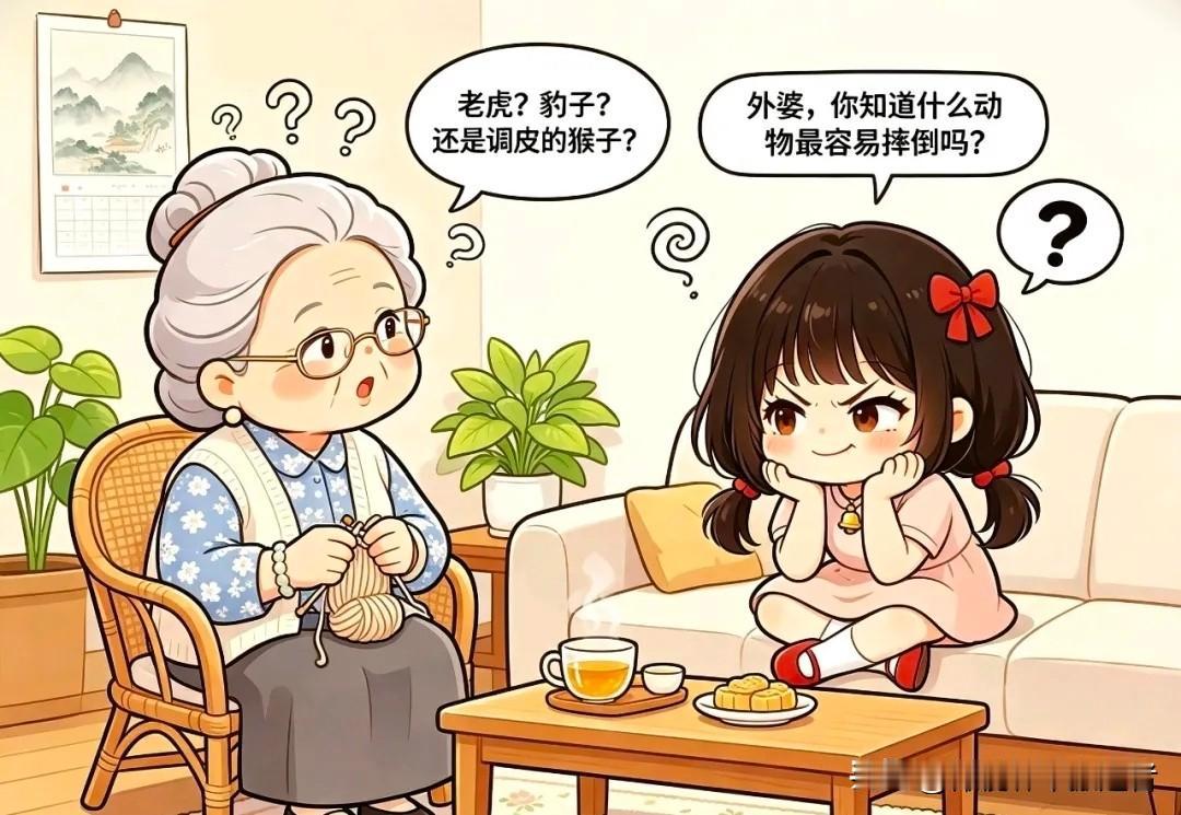 趣味漫画:外孙女问外婆什么动物最爱摔跤，外婆猜遍猛兽全答错。原来是狐狸，毕竟狐狸