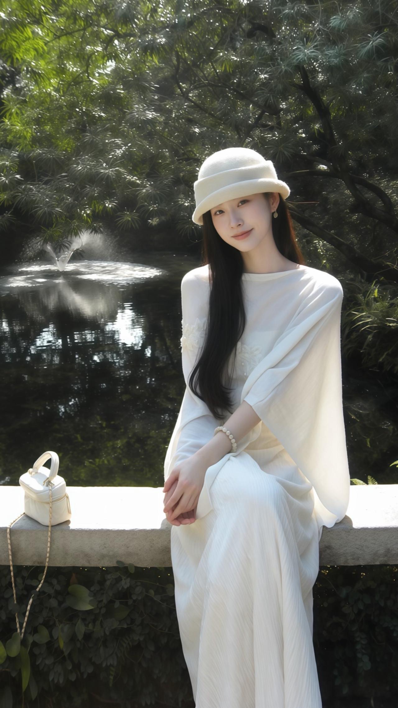 早春清冷感穿搭仙气飘飘长款连衣裙 白色连衣裙海边look 气质仙女裙穿搭 慵懒白