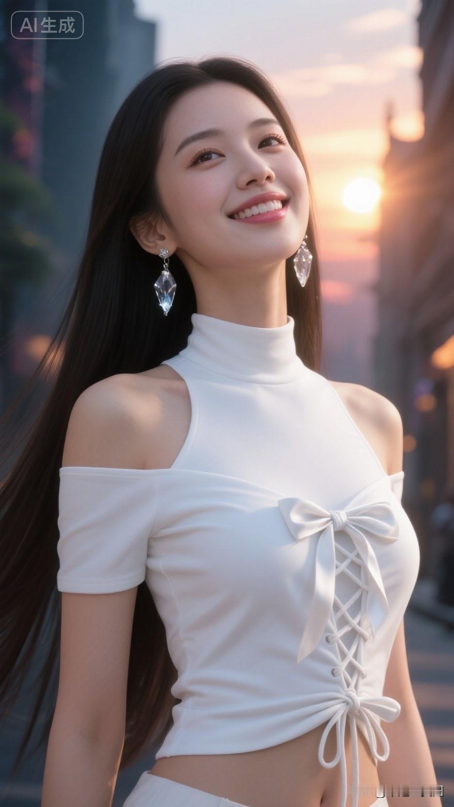这个女生在街角微笑。