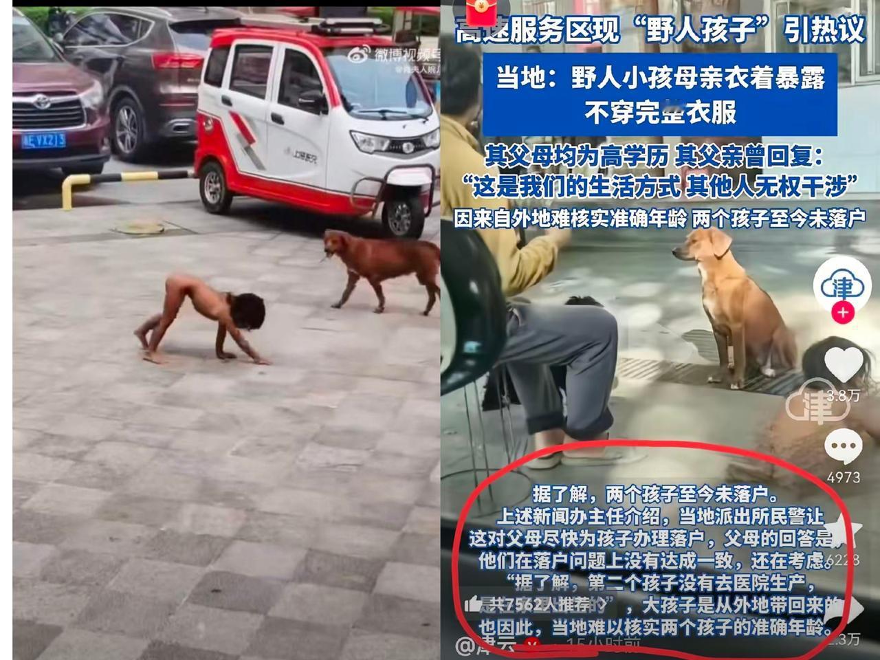 “野人小孩”的父亲是一个狗场的老板，母亲是研究生学历，两人有一个很大的养狗场，厂