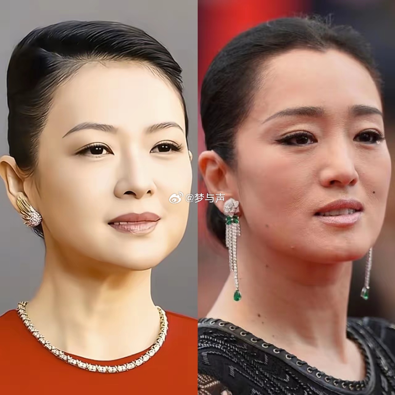 左边章子怡，右边巩俐，我的老天奶呀，总算理解网友说的，原来是这样。网友说，章子怡