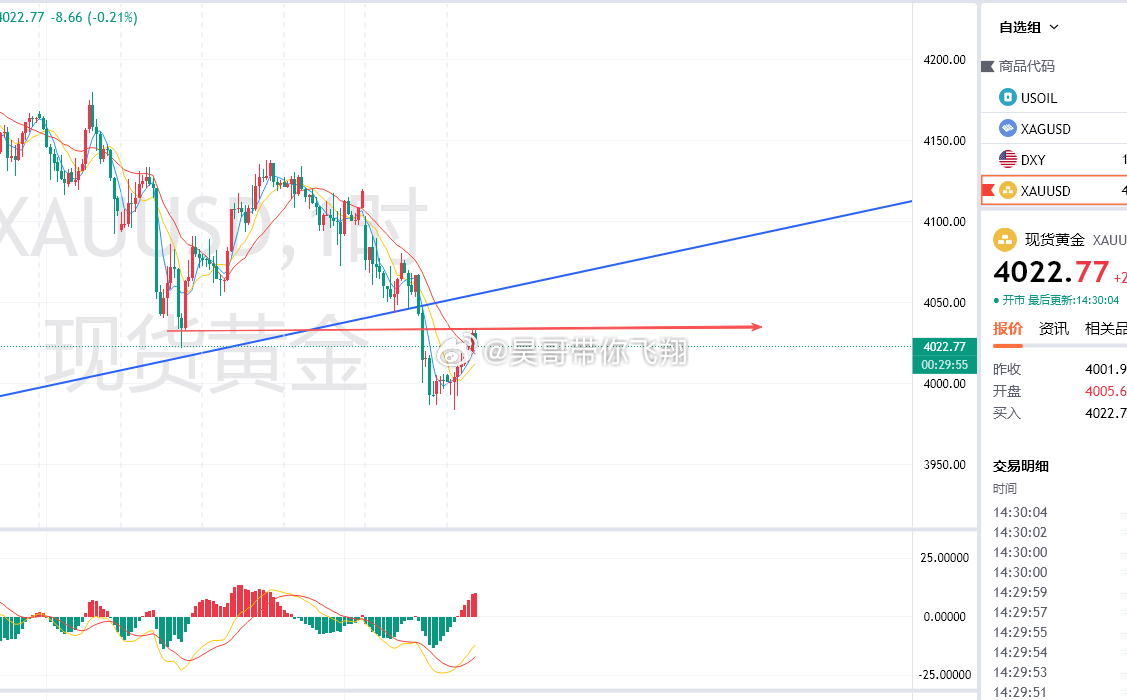 黄金4033空，4022减持，获110点今天这行情运行的节奏点就很明显了，经历大
