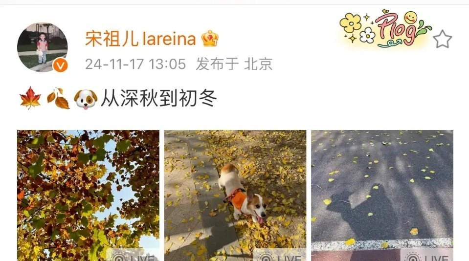 宋祖儿更新日常 宋祖儿开始更新动态，是不是马上有剧要播出了，这是为宣传新剧做准备