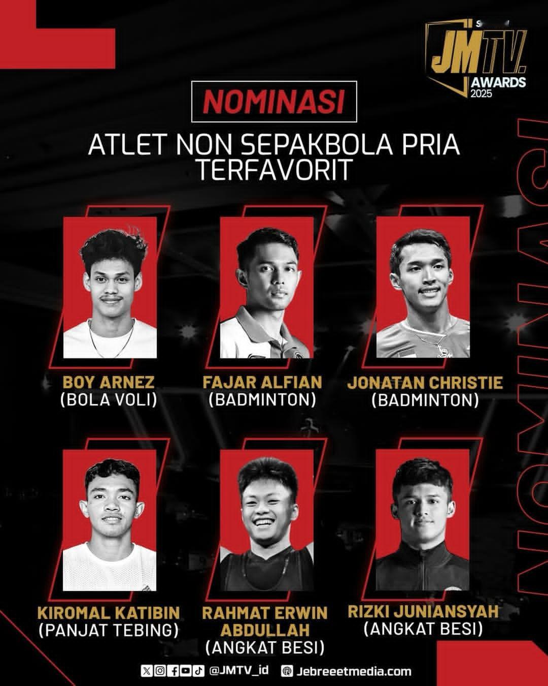 发夹，jojo，瓦尔达尼，费利沙提名印尼JMTV最受欢迎运动员 