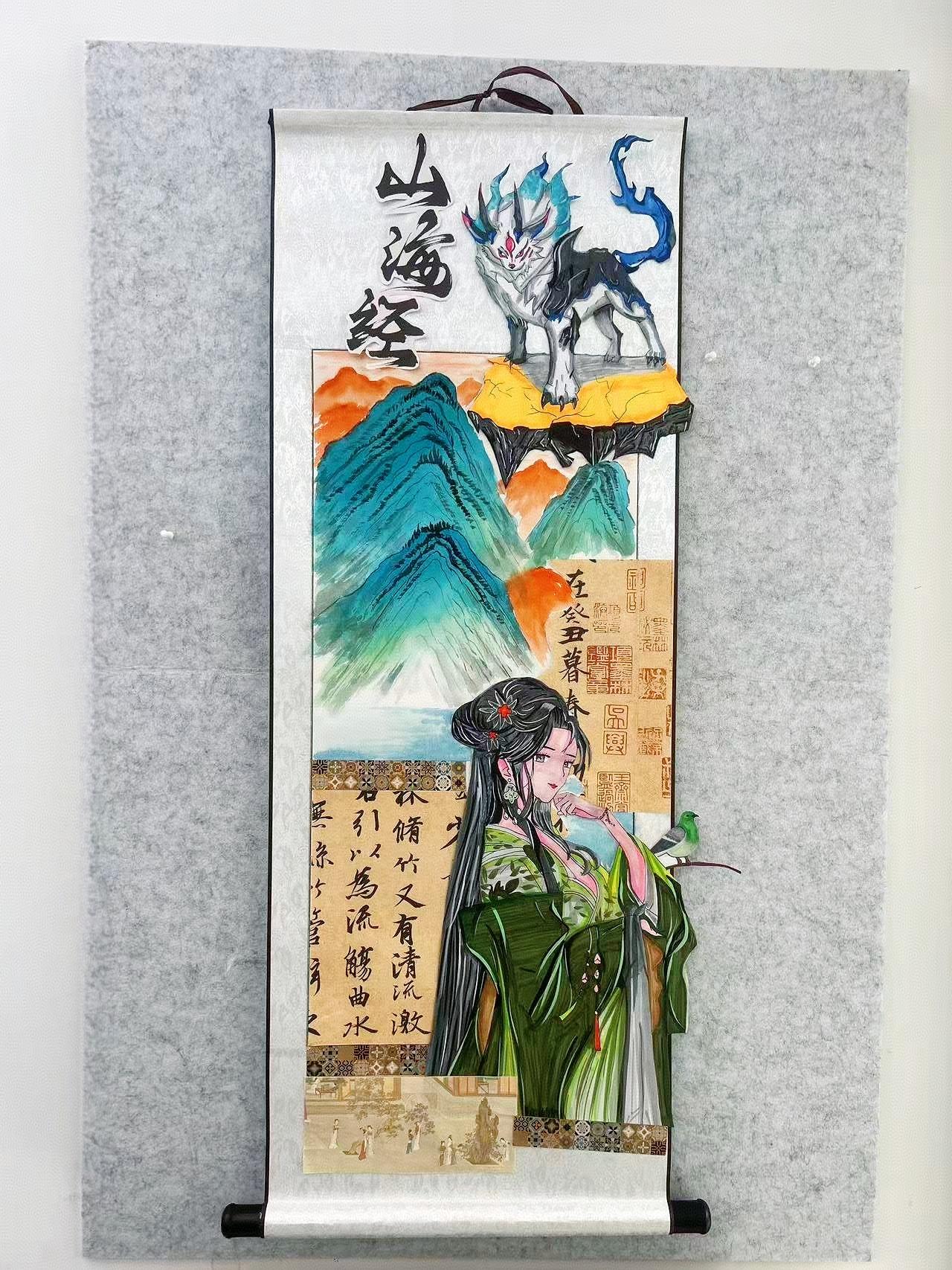 世界那么大，

要用画笔画一画。
​
​琪同学的第一幅卷轴画～