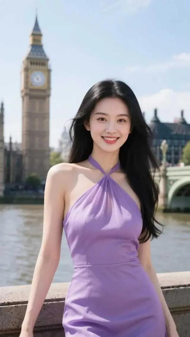 泰晤士河畔，一抹紫衣惊艳了河畔晚风！