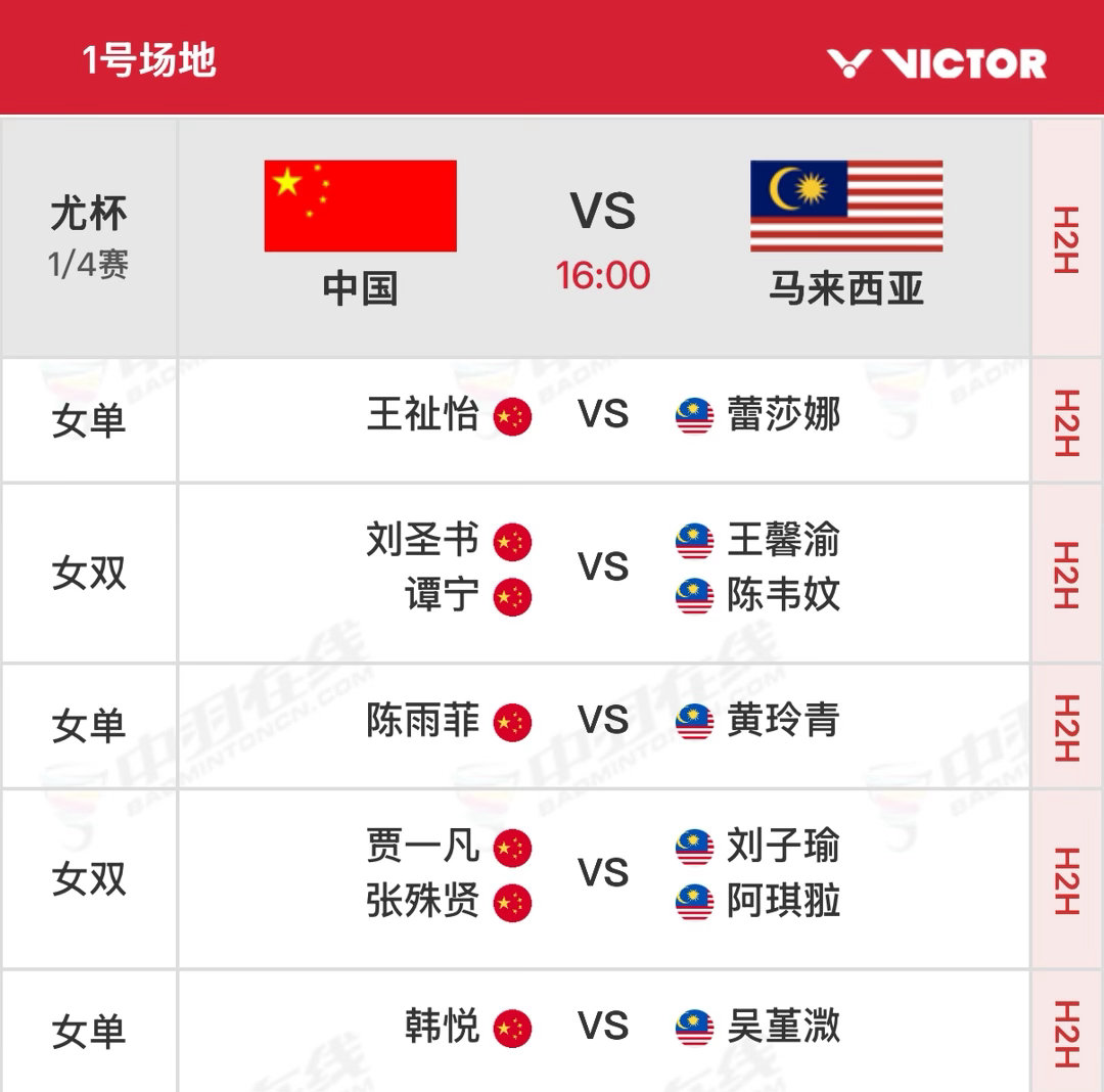 2026年汤尤杯 尤伯杯四分之一决赛北京时间16:00开始，可在央视各平台、优酷