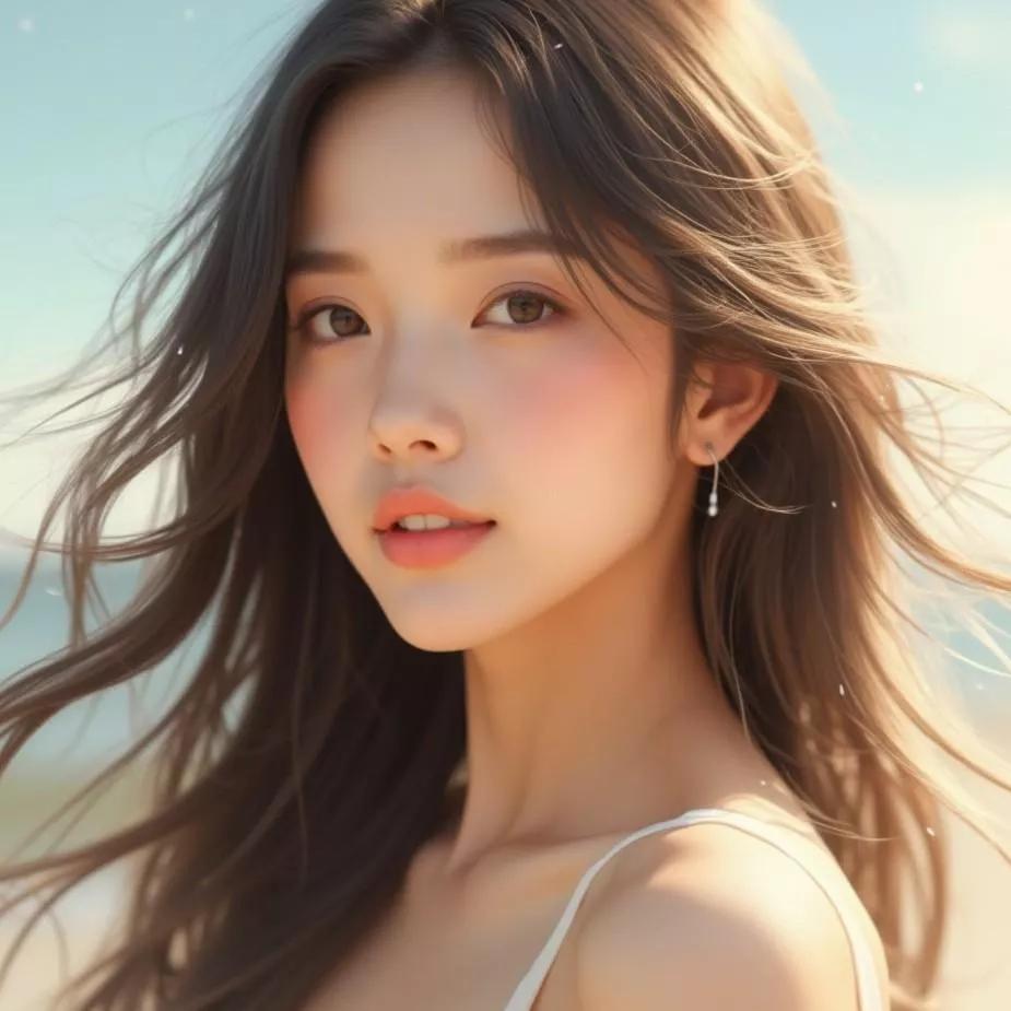 阳光下的温柔女孩，微风轻拂，岁月静好。少女感微笑女孩 阳光白裙少女 温柔美少女 