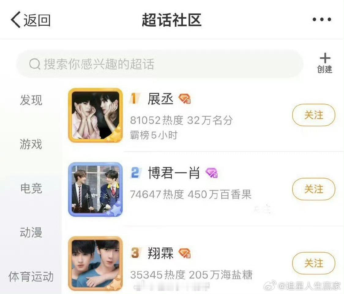 展轩、刘轩丞cp超话《展丞》超过了《博君一肖》排cp超话第一[点赞] ​​​好棒