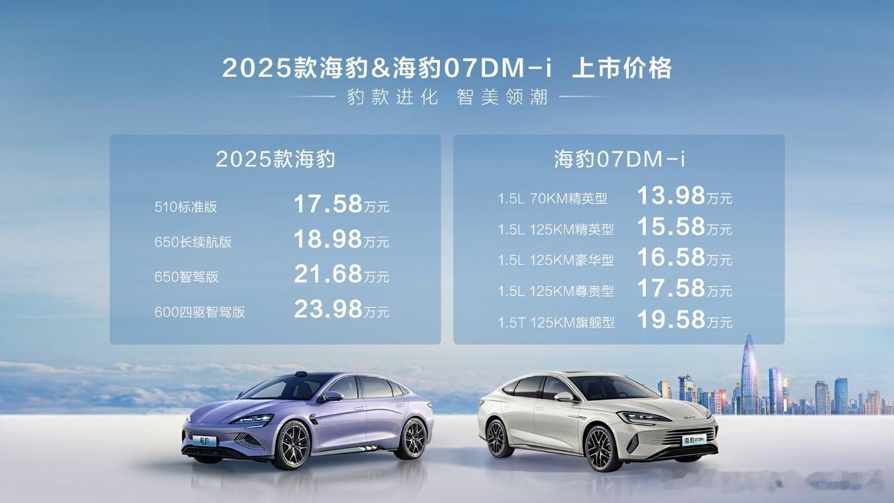 今晚发布真热闹，2025款比亚迪海报和海豹07 DM-i一并公布了售价，先说海豹