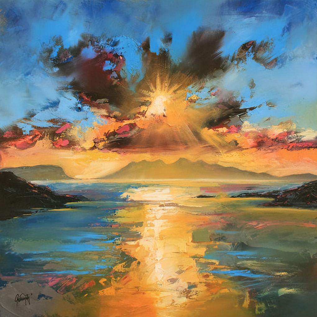 苏格兰画家 Scott Naismith 彩色天空海景油画作品遇见艺术遇见美好绘