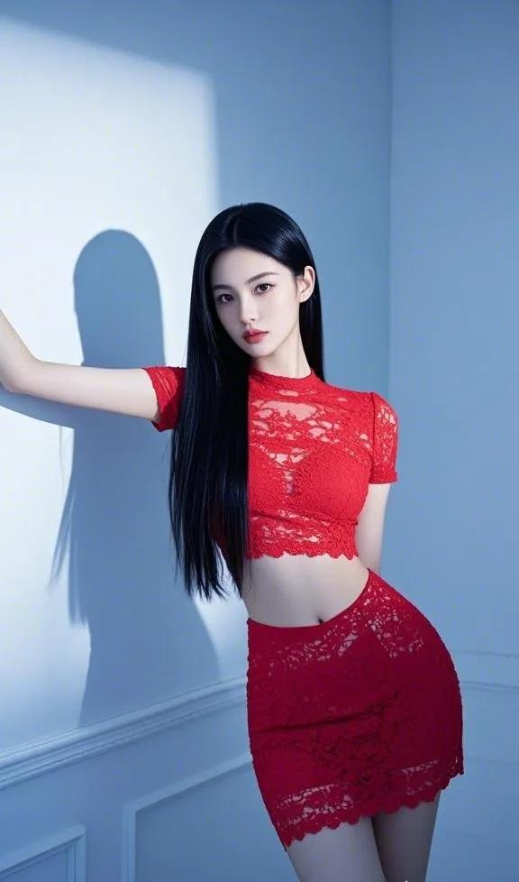 甜美少女风穿搭，红衣配黑发，秒变时尚达人！性感美女，甜妹 分享美女＃ 美女可甜可