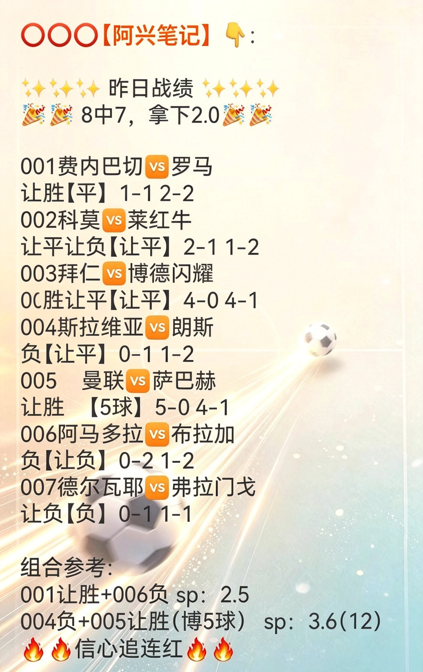 补发一下，今天忘记发了欧冠联赛足球 ​​​