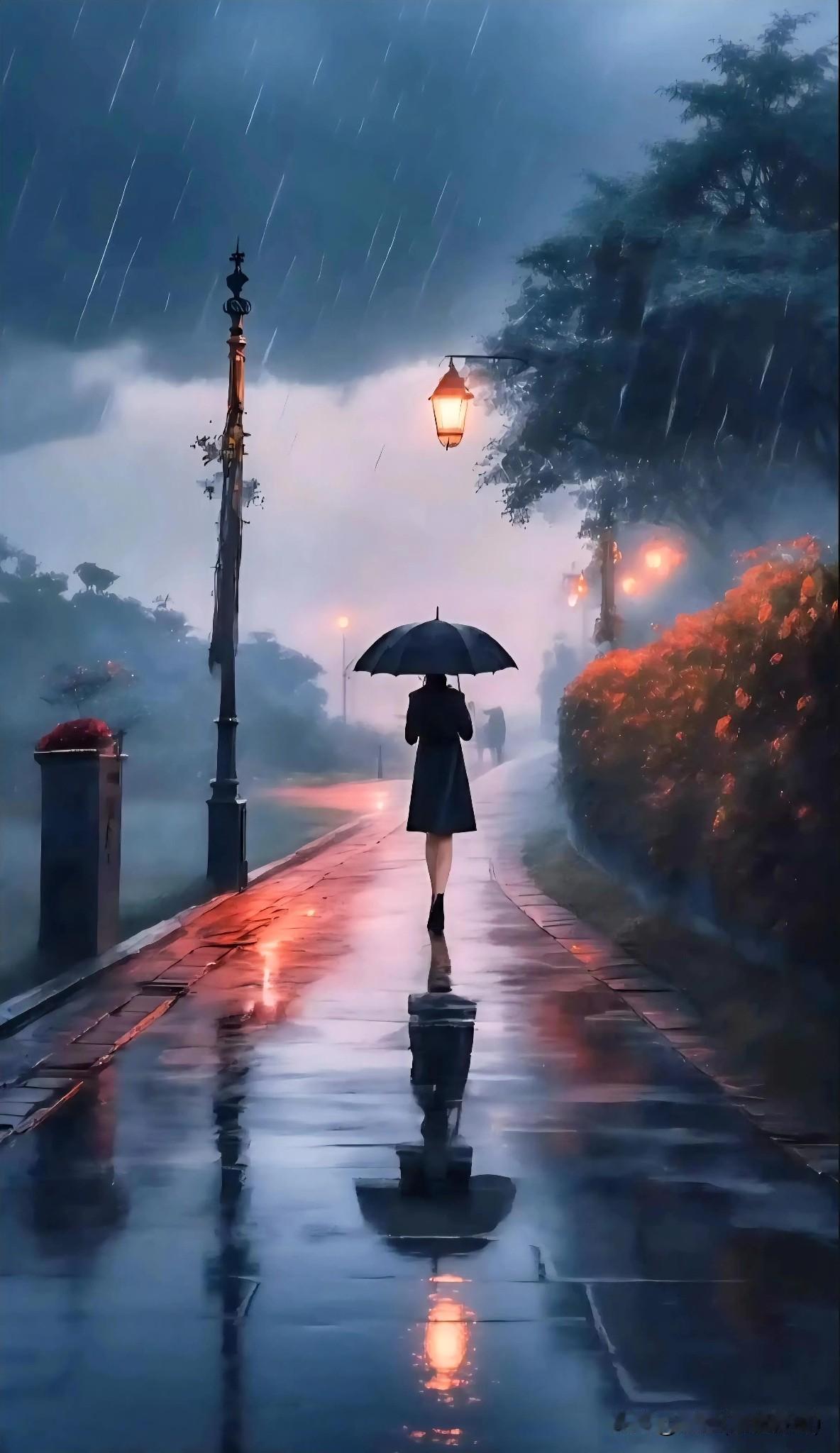 鹧鸪天·雨夜怀人
文/刚柔

雨浸长街灯影孤，伞边风软弄花扶。
若非君爱撑寒夜，