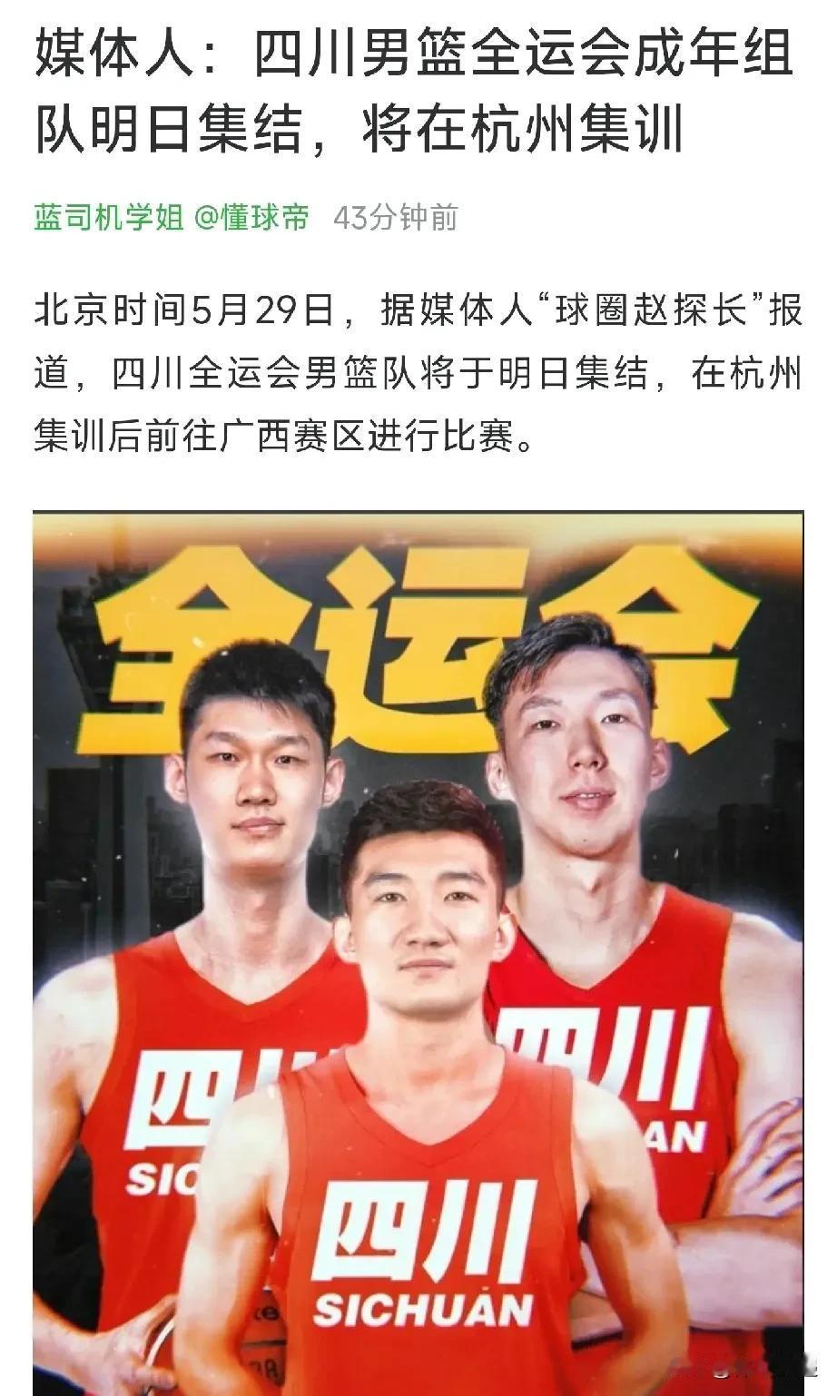 四川这是朝着预订全运会男篮冠军去了呀！！！以CBA新科总冠军浙江广厦队为班底，周