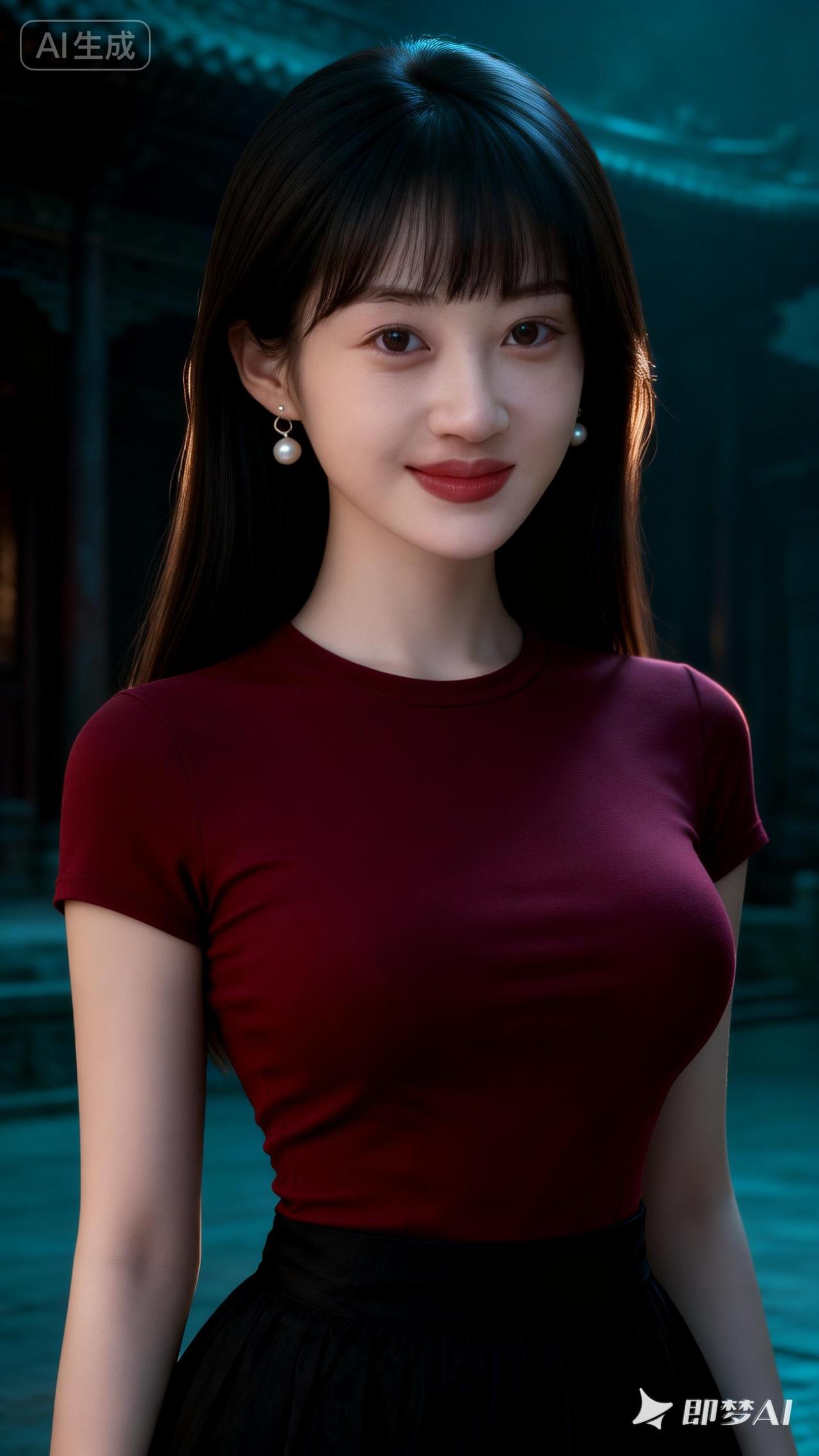 红衣美人立，笑靥如春风。