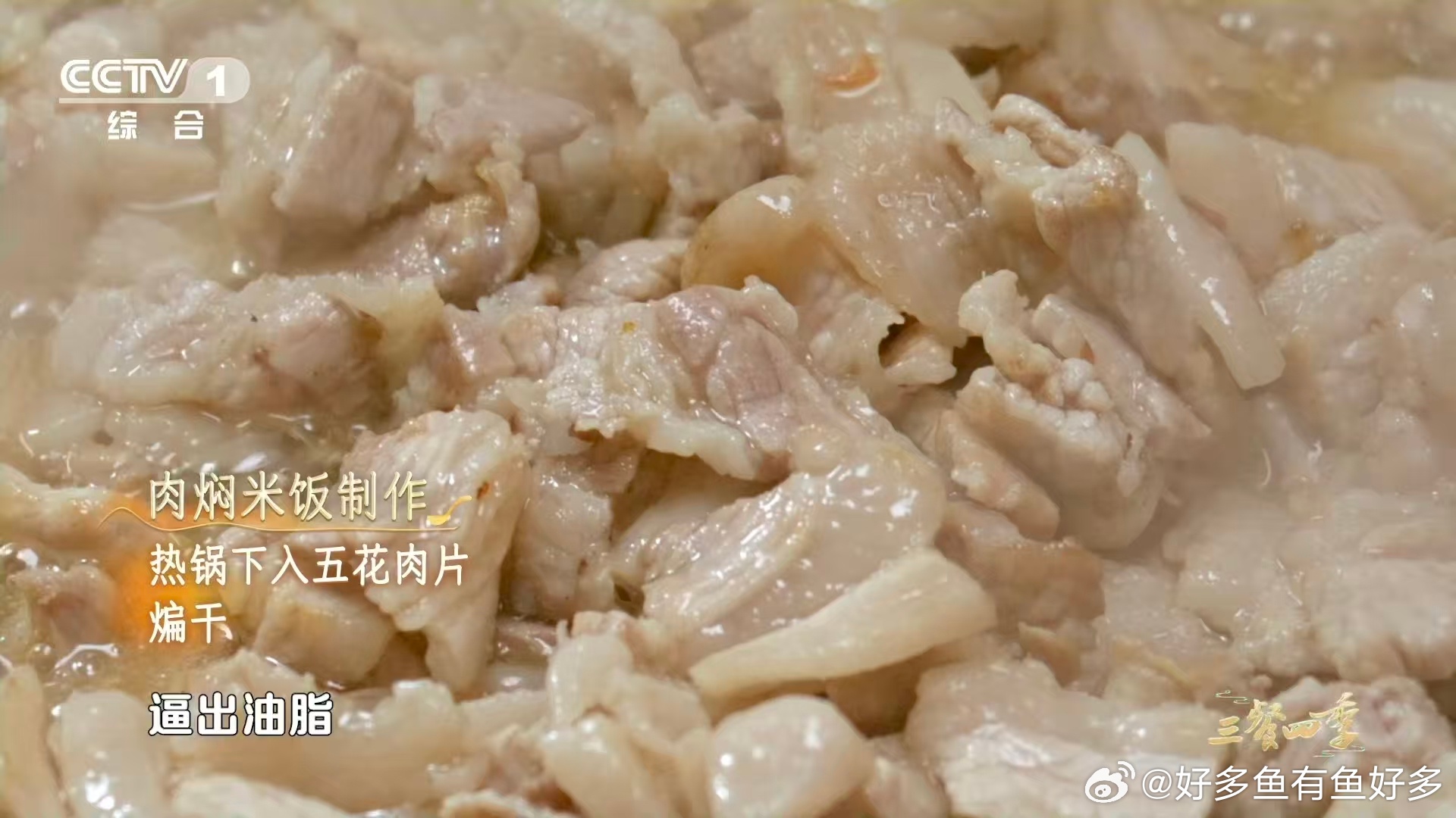 看视频看饿了系列 肉焖米饭也太绝了！五花肉煸出金黄油脂，松蘑碎混着酱油蚝油炒香，