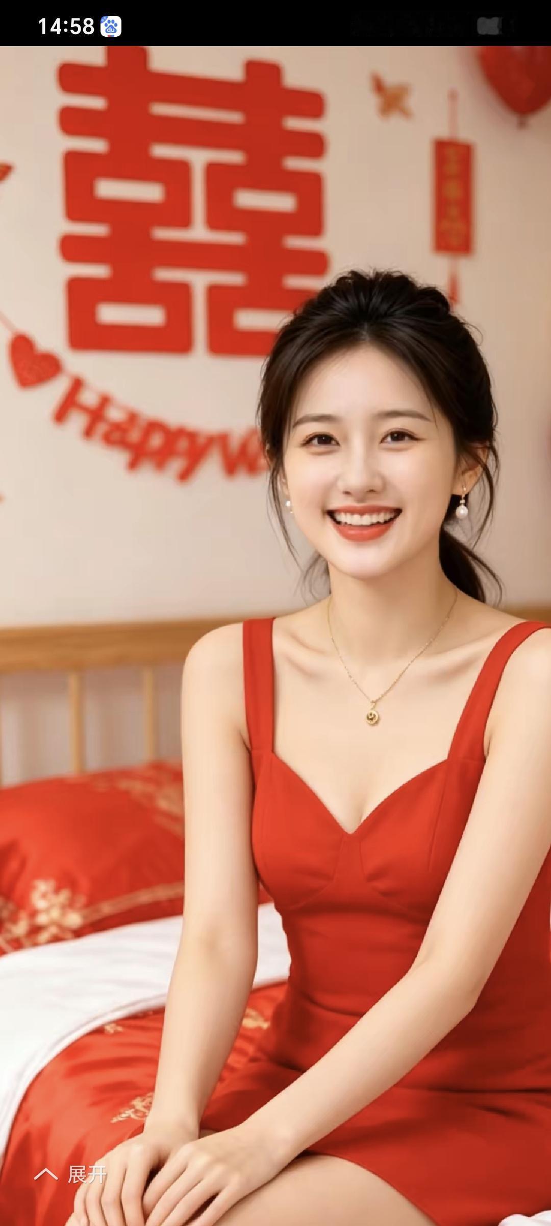 想想今天做新娘，
眉眼弯弯喜气扬。
满屋红妆添吉韵，
​尾句_________。