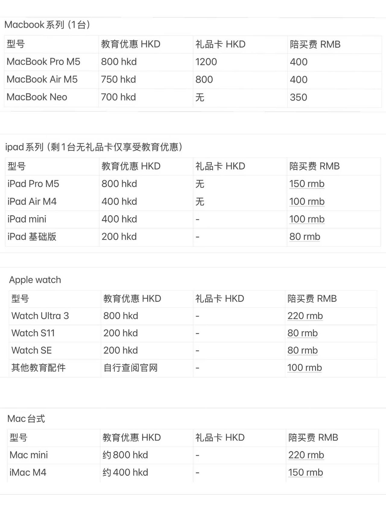 🇭🇰香港苹果教育优惠陪买
香港教育优惠返校季陪买 8月23日-9月24日🉑
