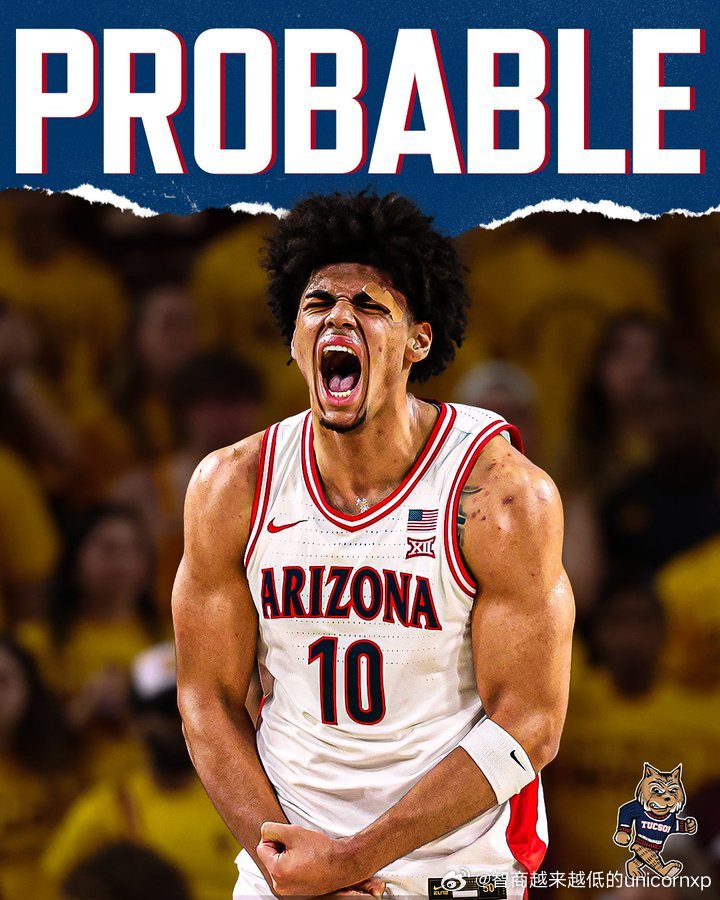 热门新秀亚利桑那大学前锋Koa Peat预计本周末在对阵堪萨斯大学的比赛中伤愈复