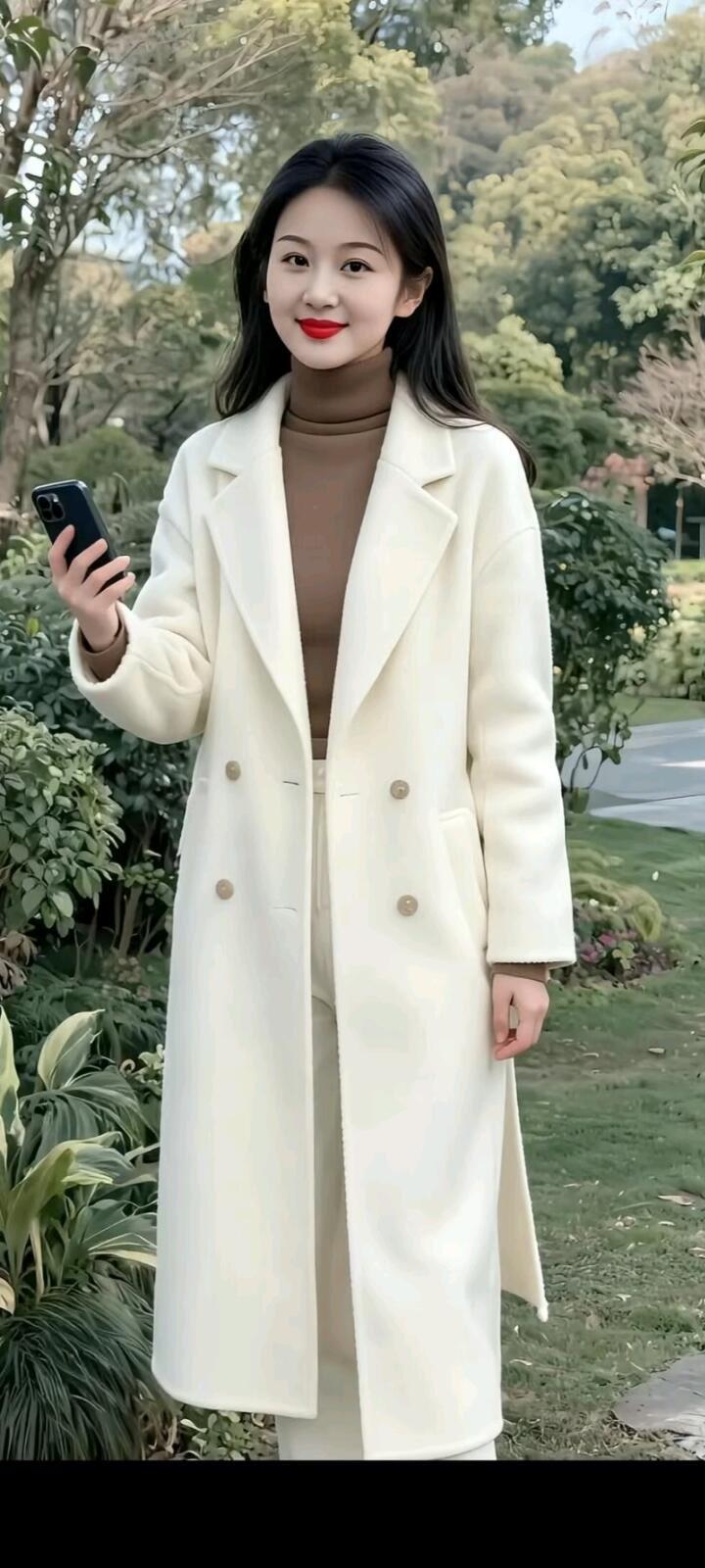 优雅冬日穿搭，米色大衣搭配高领毛衣，尽显温柔气质。🌟👗👠