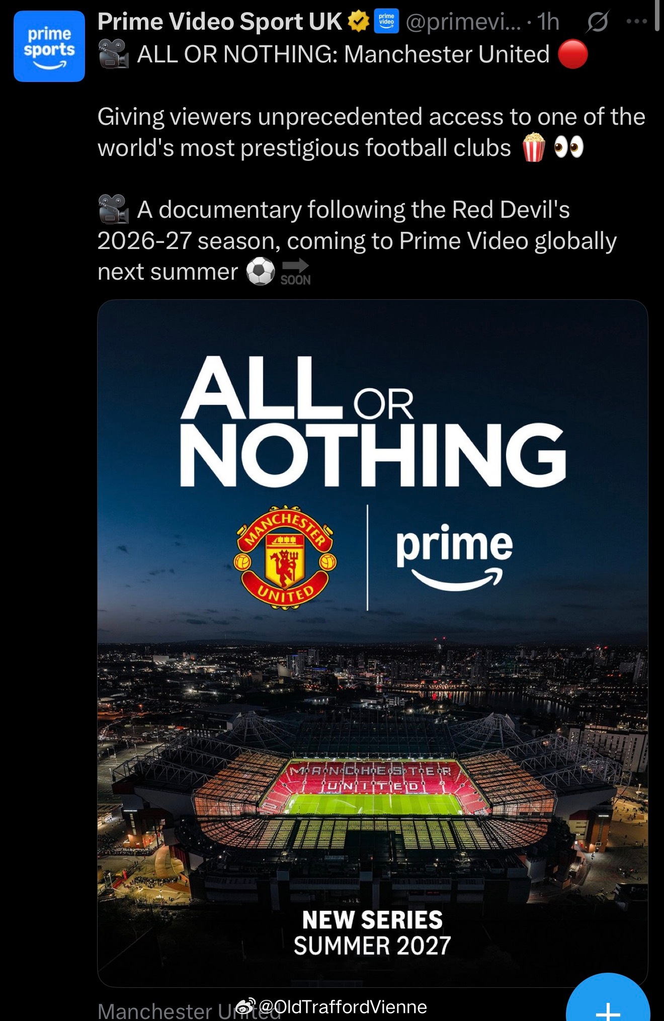 呀呀！曼联也要拍纪录片了All or Nothing 将记录曼联的26/27赛季