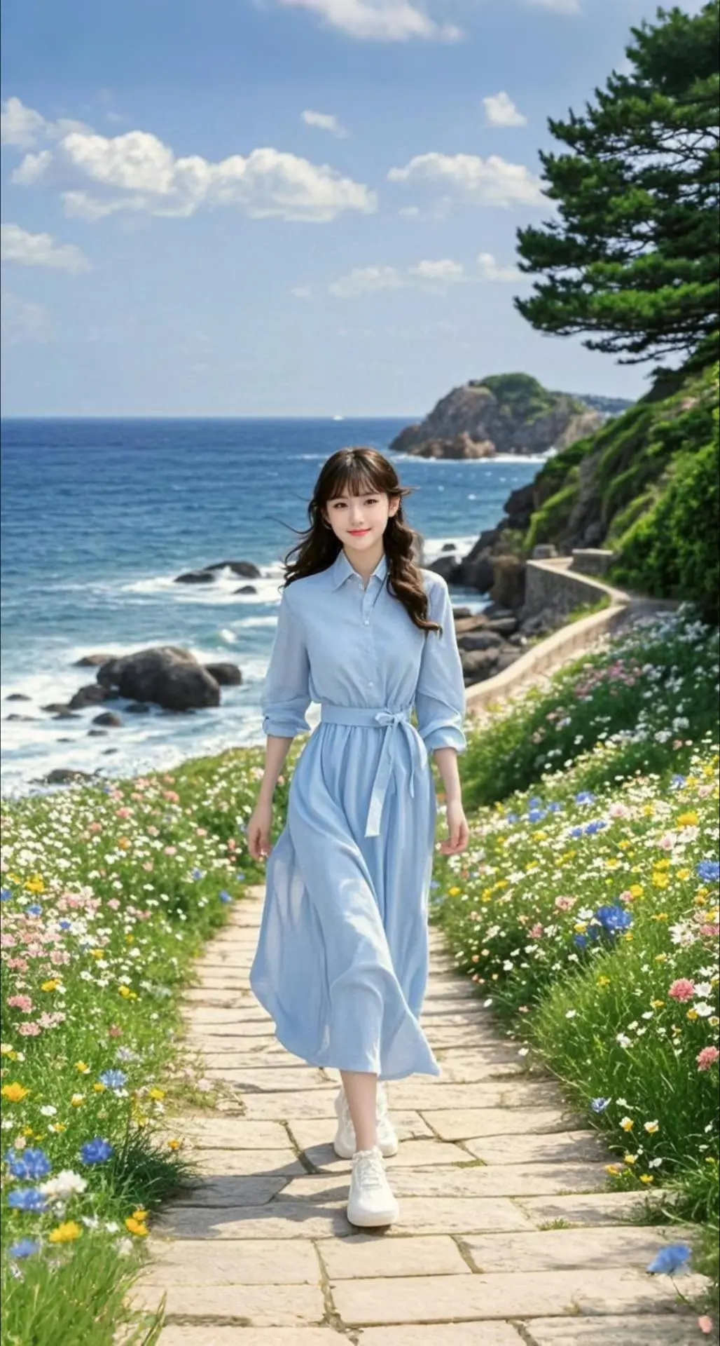 AI扩图 AI花路海风情