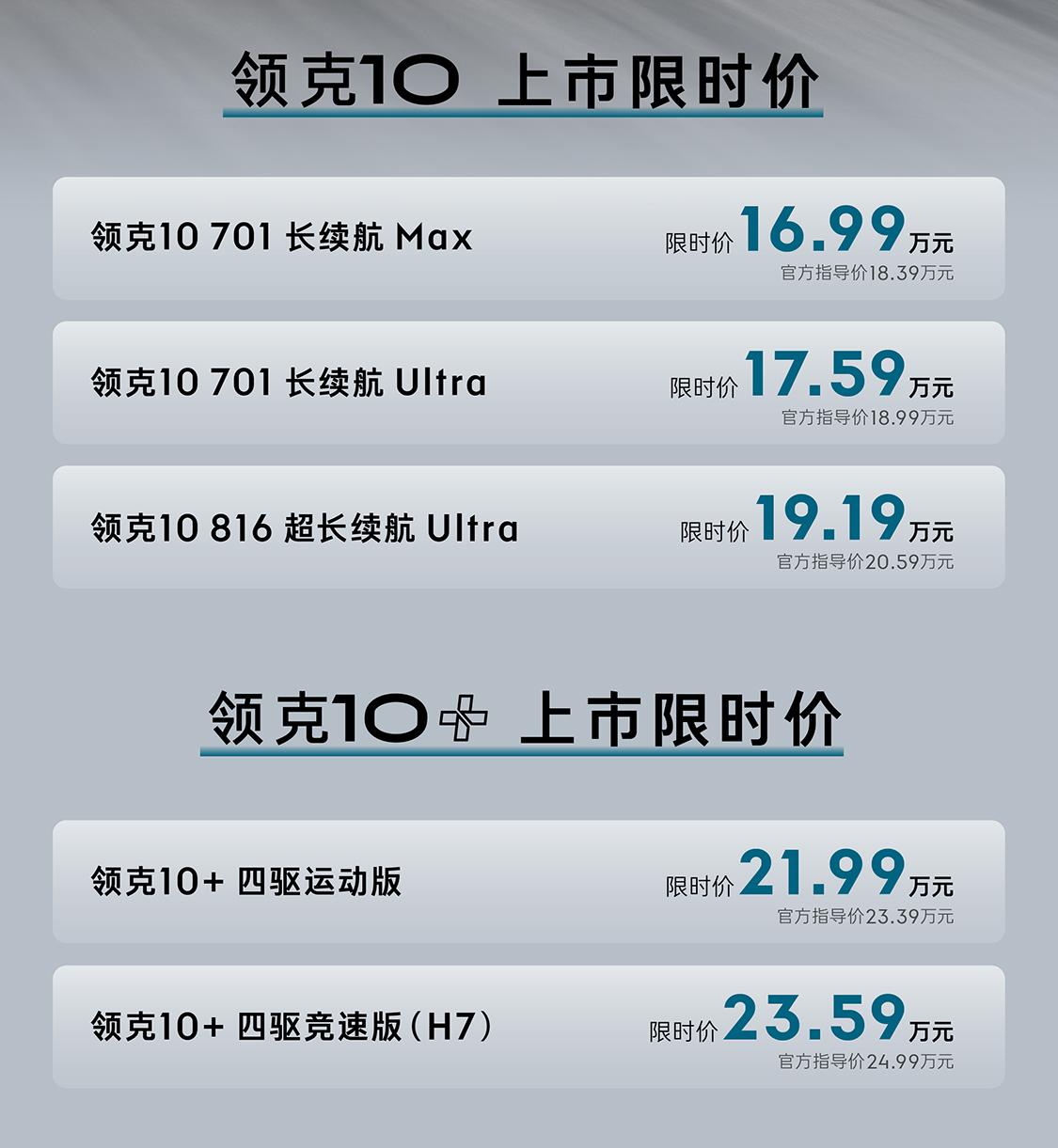 前两天，领克10和10+正式上市了，定价16.99万起，这个价位放到中大型纯电里