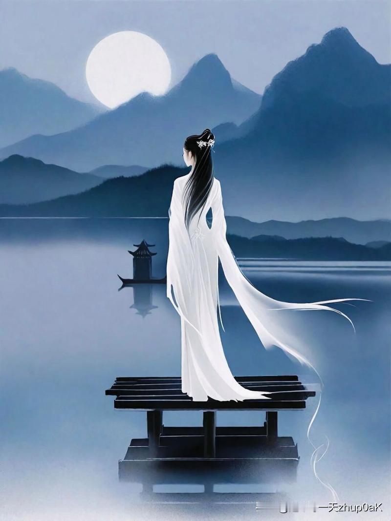 《初秋夜坐二首·其二》
——元·赵雍
月明如水侵衣湿，
台榭沈沈秋夜长。
坐久高