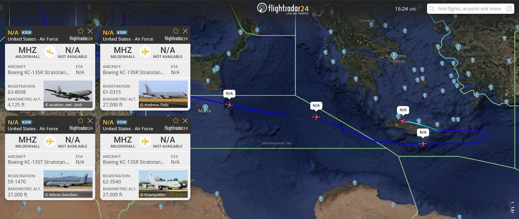❗️🇺🇸🇯🇴🇮🇷突发报道：9 架 KC-135 空中加油机拖拽着预计