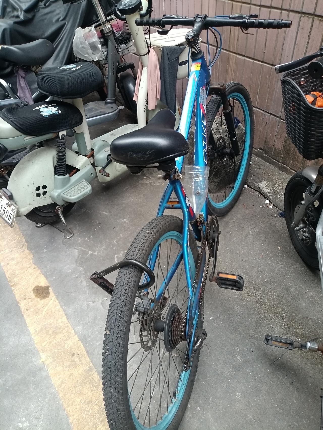 山地自行车，前后都没有挡泥板，只能晴天骑了，下雨天骑，容易贱一身水。



骑行